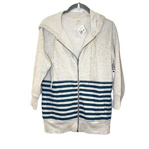 Caslon Jacket M Striped Full Zip Beige Blue Preppy Nautical Coastal Hoodie NEW